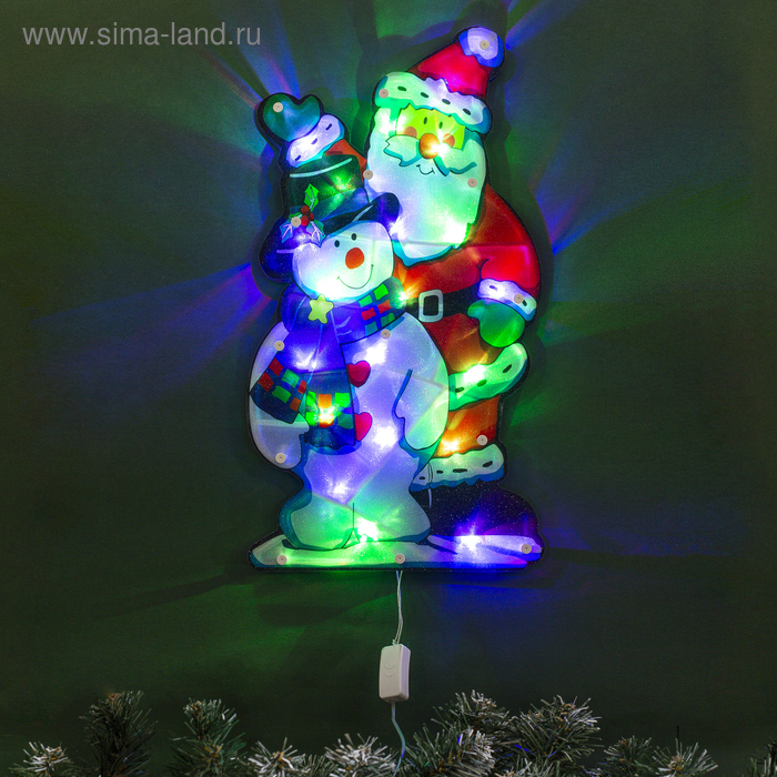 Светодиодная фигура «Дед Мороз и снеговик» 24 × 45 см, пластик, 220 В, свечение мульти (RG/RB) - Фото 1