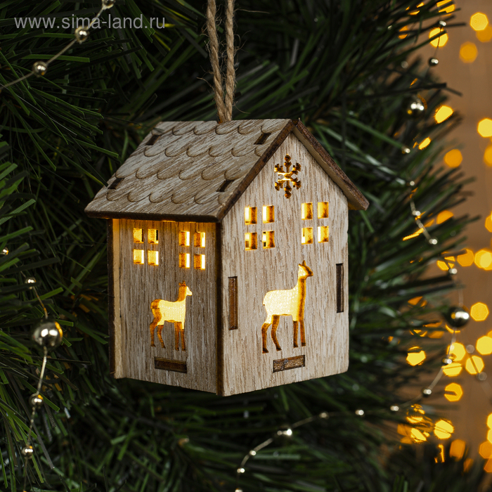 Ёлочная игрушка «Домик с оленем», 7х5х5 см, 1 LED, от батареек, свечение тёплое белое - Фото 1