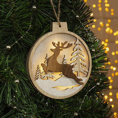 Ёлочная игрушка «Бегущий олень», 12×13×1 см, 4 LED, от батареек, свечение тёплое белое
