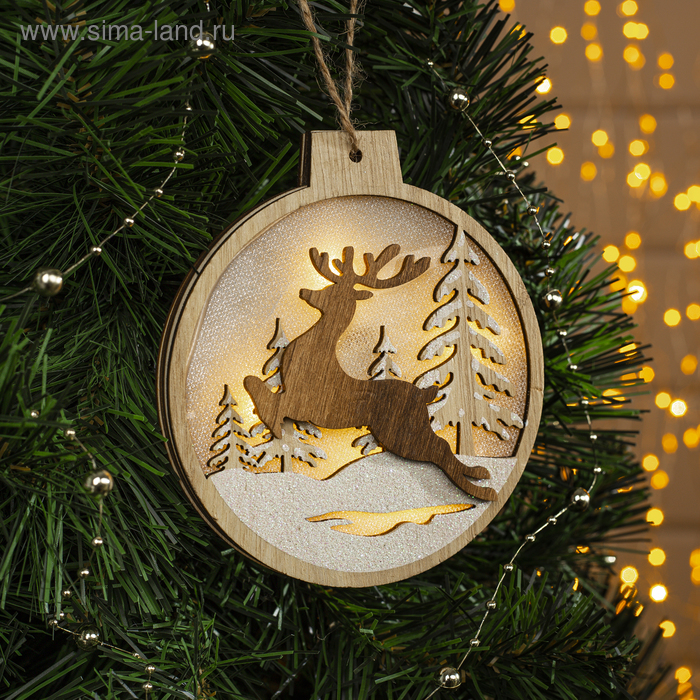 Ёлочная игрушка «Бегущий олень», 12×13×1 см, 4 LED, от батареек, свечение тёплое белое - Фото 1