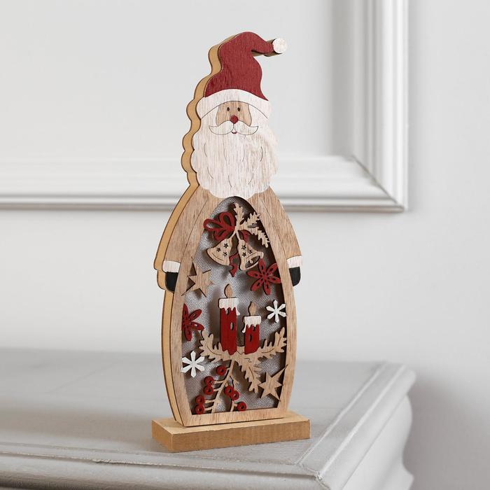 Светодиодная фигура «Дед Мороз» 11 × 28 × 5 см, дерево, батарейки АААх2 (не в комплекте), свечение тёплое белое - фото 1907048776