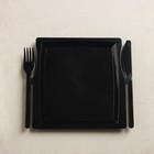 Тарелка пластиковая одноразовая 3 в 1: тарелка, вилка, нож, квадратная, черная - Фото 4
