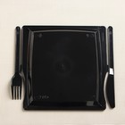 Тарелка пластиковая одноразовая 3 в 1: тарелка, вилка, нож, квадратная, черная - Фото 5