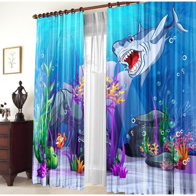 Комплект штор «На дне», 147×267 ±3 см - 2 шт., габардин, синие