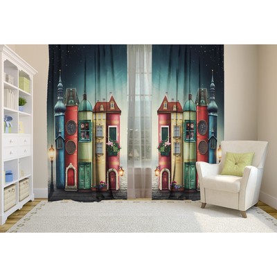 Шторы портьерные «Разноцветные домики», 147×267±3 см, 2 шт., габардин