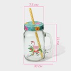 Кружка Доляна «Фламинго», 450 мл, 10×7.5×13 см, с крышкой и трубочкой, стекло, прозрачная, разноцветная - Фото 2