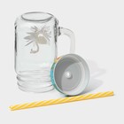 Кружка Доляна «Фламинго», 450 мл, 10×7.5×13 см, с крышкой и трубочкой, стекло, прозрачная, разноцветная - Фото 6