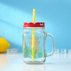 Банка с крышкой и трубочкой Доляна «Лама», 450 мл, 10×7.5×13 см, стекло, прозрачная, разноцветная - Фото 2