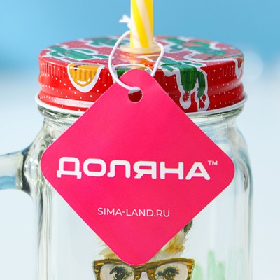 Банка с крышкой и трубочкой Доляна «Лама», 450 мл, 10×7.5×13 см, стекло, прозрачная, разноцветная