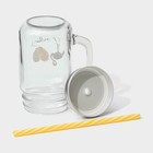 Кружка Доляна «Золотой фламинго», 450 мл, 10×7.5×13 см, с ручкой, крышкой и трубочкой, стекло, прозрачная - Фото 6