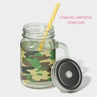 Кружка Доляна «Милитари», 450 мл, 10×7.5×13 см, с крышкой и трубочкой, стекло, прозрачная, зелёная - Фото 3