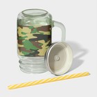Кружка Доляна «Милитари», 450 мл, 10×7.5×13 см, с крышкой и трубочкой, стекло, прозрачная, зелёная - Фото 6