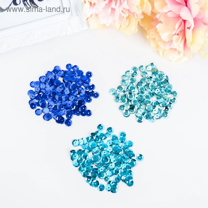Пайетки для творчества «Классика», оттенки голубого, 8 мм, 30 г - Фото 1