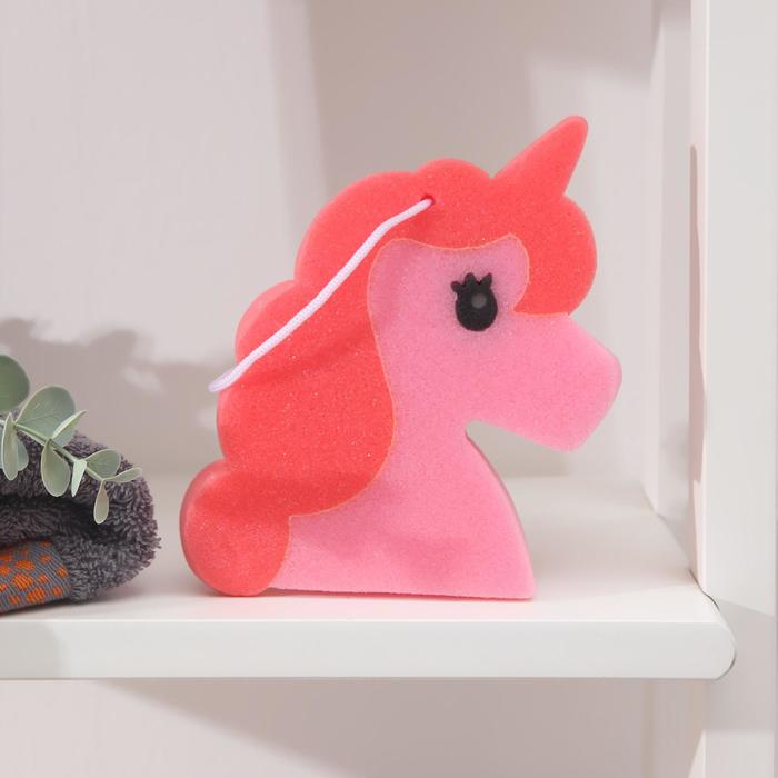 Губка для тела Доляна «Единорожка», детская, 17×14 см, розовая - Фото 1