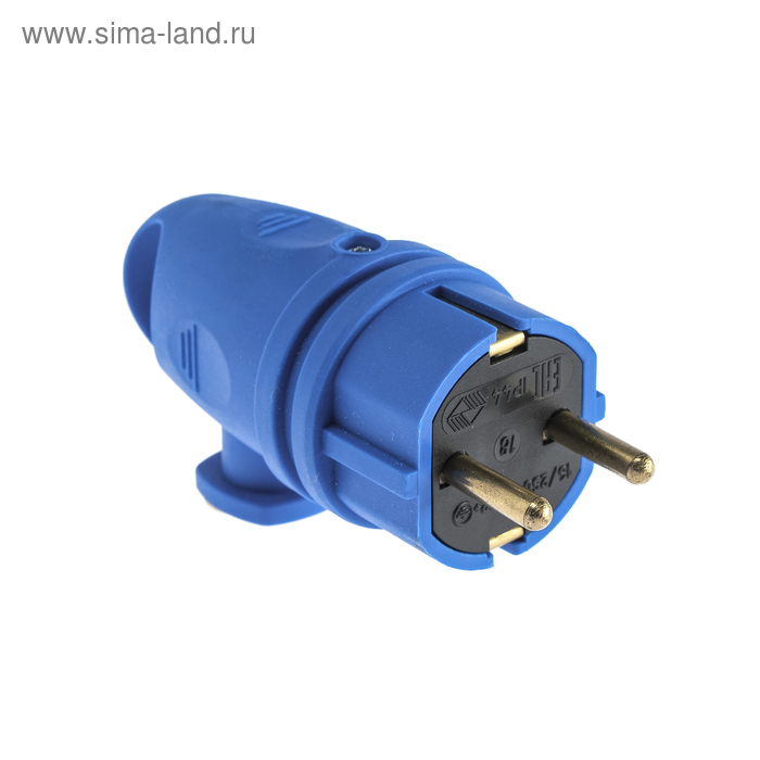 Вилка переносная угловая с кольцом В16-002, 16 А, 250 В, IP44, с заземлением, каучук, синяя - Фото 1
