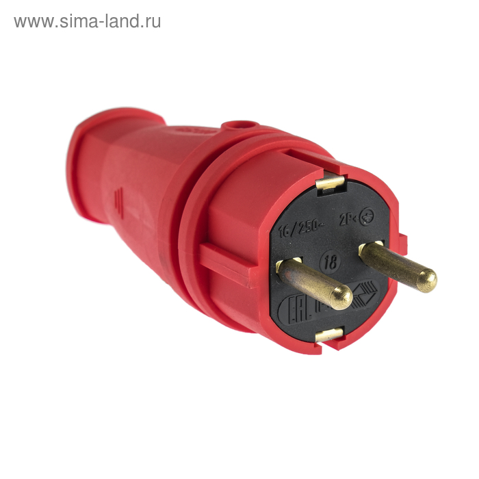 Вилка переносная В16-001, 16 А, 250 В, IP44, с заземлением, каучук, красная - Фото 1