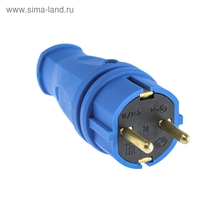 Вилка переносная В16-001, 16 А, 250 В, IP44, с заземлением, каучук, синяя - Фото 1