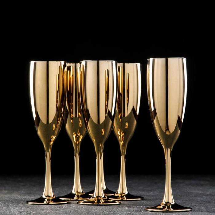 Набор бокалов для шампанского «Золото», 170 мл, 6 шт, цвет золотой - фото 1908507329