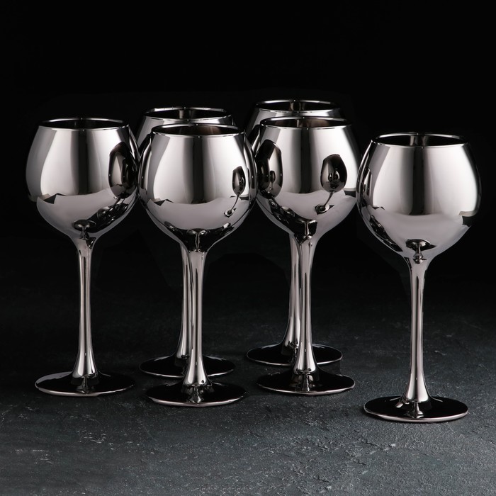 Набор бокалов для вина «Серебро», 280 мл, 6 шт, цвет серебряный - фото 1908507331