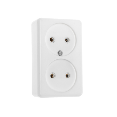 Розетка «Элект» РА 16-008, 16 А, 250 В, двухместная, открытая, белая