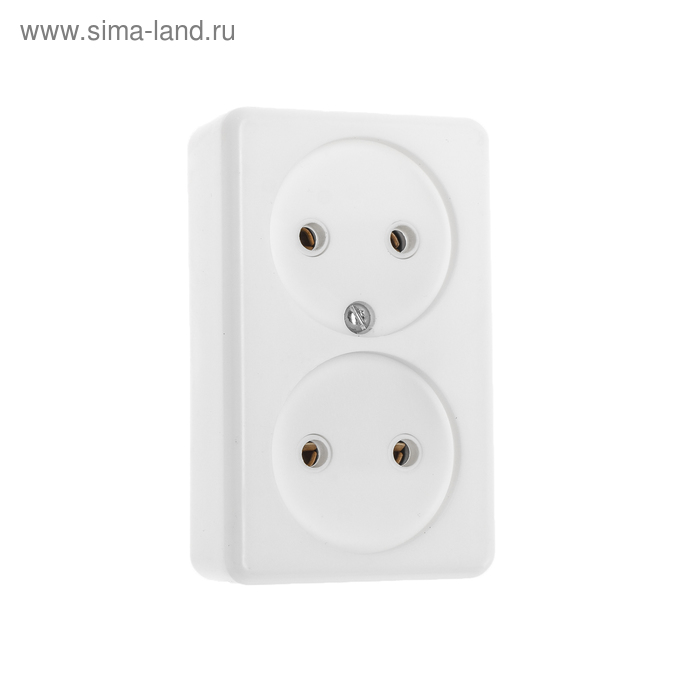 Розетка «Элект» РА 16-008, 16 А, 250 В, двухместная, открытая, белая - Фото 1