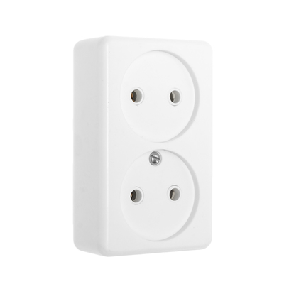 Розетка «Элект» РА 16-009, 250 В, 16 А, открытая, двухместная, с монтажной панелью, белая