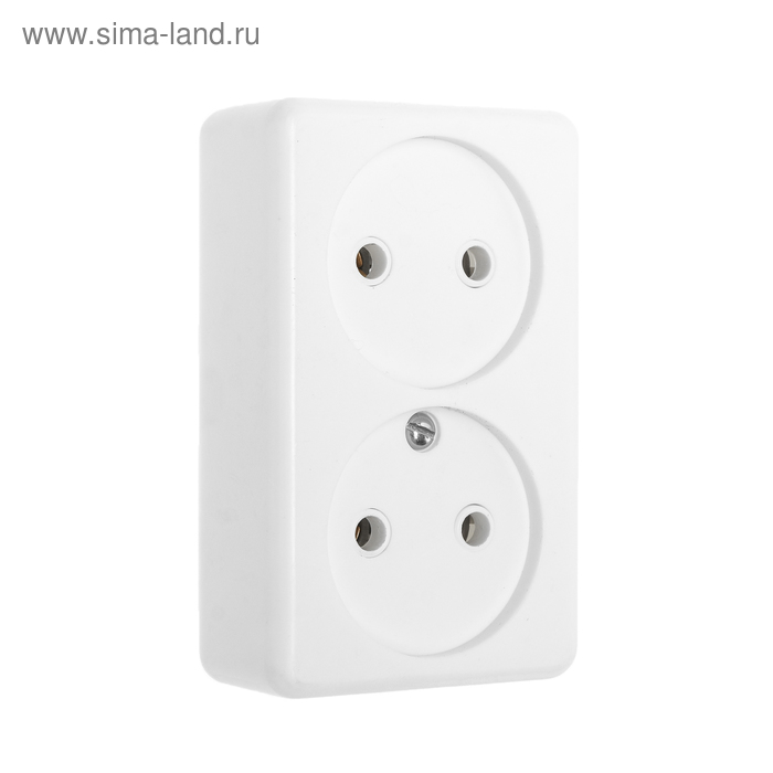 Розетка «Элект» РА 16-009, 250 В, 16 А, открытая, двухместная, с монтажной панелью, белая - Фото 1