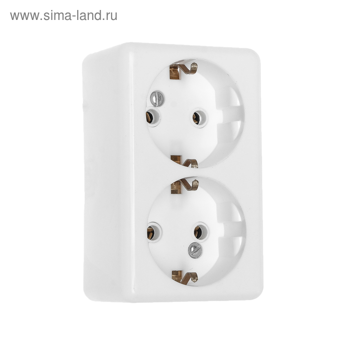 Розетка «Элект» РА 16-011, 16 А, 250 В, двухместная, открытая, с заземлением, белая - Фото 1