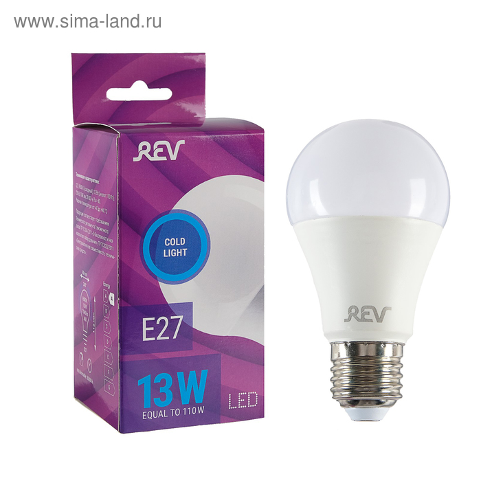 Лампа светодиодная REV LED, Е27, A60, 13 Вт, 6500 K, дневной свет - Фото 1