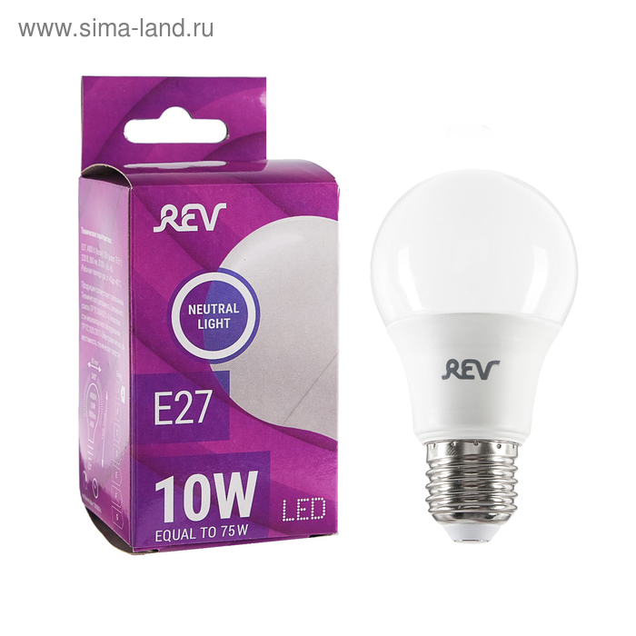 Лампа светодиодная REV LED, A60, 10 Вт, Е27, 4000 K, нейтральный свет - Фото 1