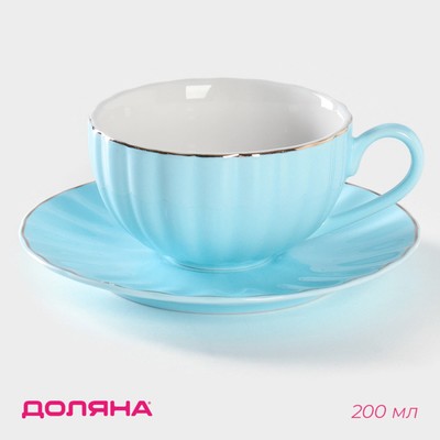 Чайная пара Доляна «Вивьен», 2 предмета: чашка 200 мл, блюдце d=15 см, фарфор, голубая
