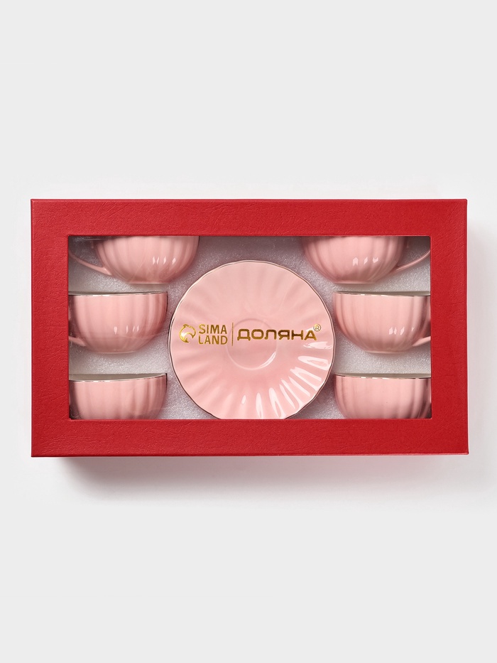 Сервиз чайный Доляна «Вивьен», 12 предметов: 6 чашек 200 мл, 6 блюдец d=15 см, фарфор, розовый 4442310