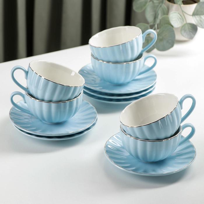 Сервиз фарфоровый чайный Доляна «Вивьен», 12 предметов: 6 чашек 200 мл, 6 блюдец d=15 см, цвет голубой - Фото 1