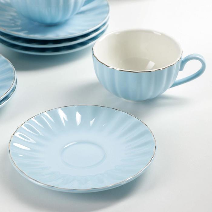 Сервиз фарфоровый чайный Доляна «Вивьен», 12 предметов: 6 чашек 200 мл, 6 блюдец d=15 см, цвет голубой - фото 1909980686