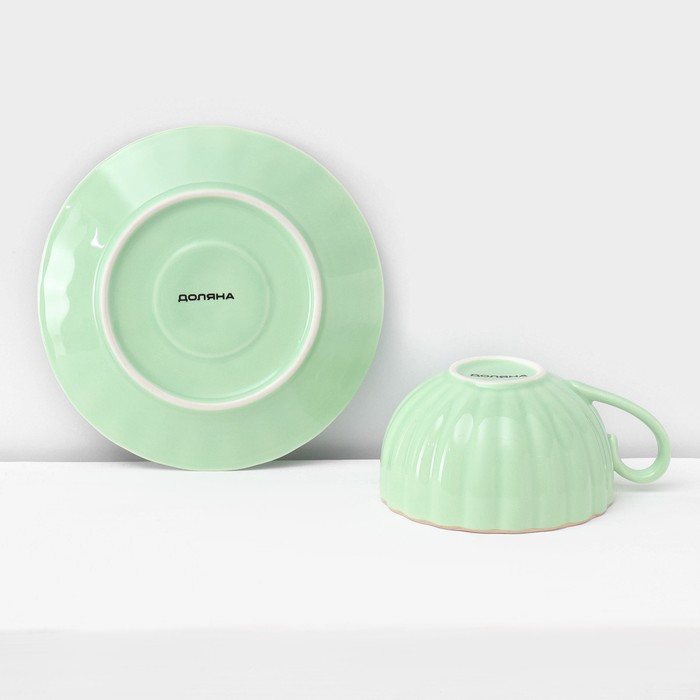 Сервиз фарфоровый чайный Доляна «Вивьен», 12 предметов: 6 чашек 200 мл, 6 блюдец d=15 см, цвет зелёный - фото 1909980694