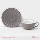 Сервиз фарфоровый чайный Доляна «Вивьен», 12 предметов: 6 чашек 200 мл, 6 блюдец d=15 см, цвет серый - Фото 4