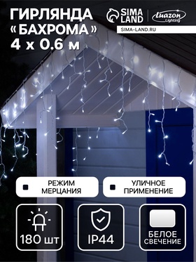 {{photo.Alt || photo.Description || 'УЦЕНКА Гирлянда «Бахрома» 4×0.6 м, IP44, прозрачная нить, 180 LED, свечение белое, мерцание белым, 220 В'}}