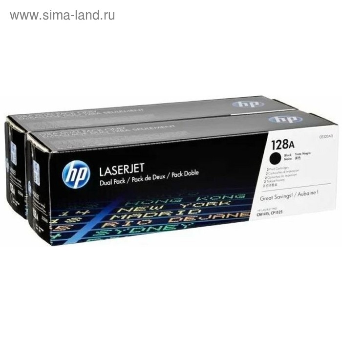 Картридж HP 128A CE320AD для CM1415/CP1525 (4000k), 2 шт. в упаковке, черный - Фото 1