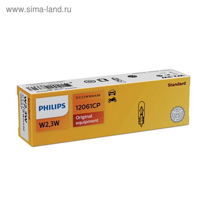 Лампа автомобильная Philips, W2,3W, 12 В, 2.3 Вт, (W2x4,6d), 12061CP - Фото 1