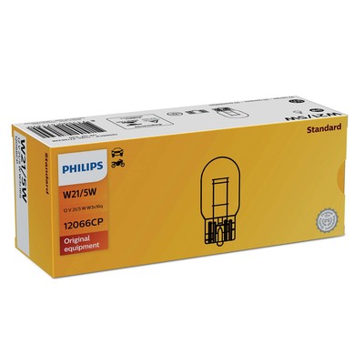Лампа автомобильная Philips, W21/5W, 12 В, 21/5 Вт, (W3x16q), 12066CP