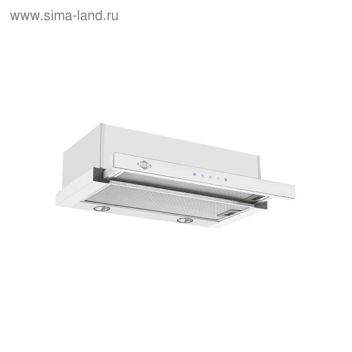 Вытяжка MBS CANNA 260 WHITE GLASS, встраиваемая, 950 м3/ч, 3 скорости, 60 см, стекло/белая