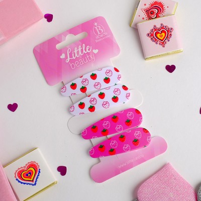 Невидимка для волос "Ягодки" (набор 4 шт) клубнички 5 см, белый и розовый