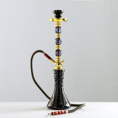 Кальян в сборе для курения комплект «Мадид», 50 см, 1 трубка, колба черная, шахта золото