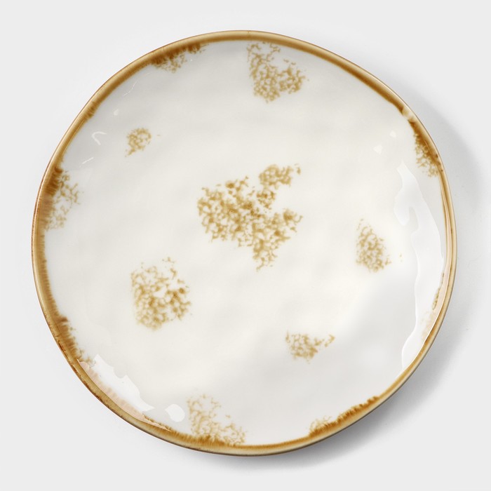 Тарелка фарфоровая Доляна Organic Gold, d=18 см, цвет белый - Фото 1