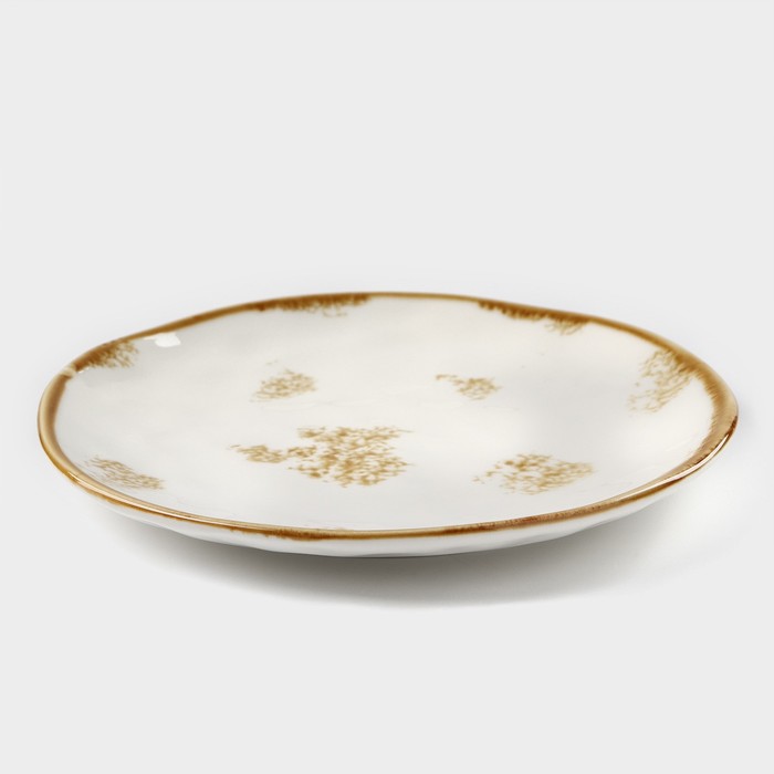 Тарелка фарфоровая Доляна Organic Gold, d=18 см, цвет белый - фото 1908507655