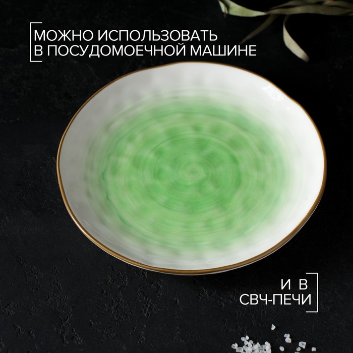 Тарелка фарфоровая Доляна «Космос», d=21,2 см, цвет зелёный - фото 1908507664