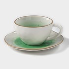 Чайная пара фарфоровая Доляна «Космос», 2 предмета: чашка 250 мл, блюдце d=16 см, цвет зелёный - фото 9497450