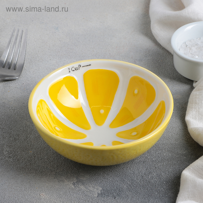 Миска керамическая «Лимон», 250 мл, d=12,5 см, цвет жёлтый - Фото 1