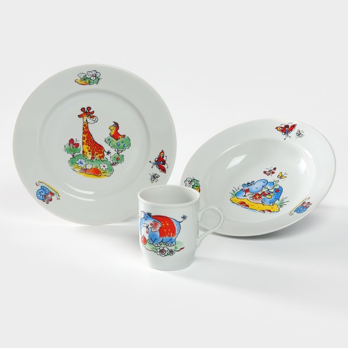 Набор посуды «Зоопарк»», 3 предмета: тарелка d=20 см, миска d=20 см, кружка 210 мл