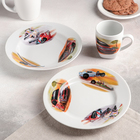 Набор посуды «Машинки», 3 предмета: тарелка d=20 см, миска d=20 см, кружка 210 мл - Фото 1